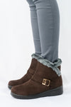 รองเท้าบูทหนังกำมะหยี่กันหนาวบุขน No.575 - Winter Faux Suede Button Warm Fur Lined Ankle Boots