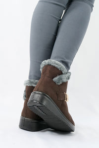 รองเท้าบูทหนังกำมะหยี่กันหนาวบุขน No.575 - Winter Faux Suede Button Warm Fur Lined Ankle Boots
