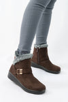 รองเท้าบูทหนังกำมะหยี่กันหนาวบุขน No.575 - Winter Faux Suede Button Warm Fur Lined Ankle Boots