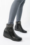 รองเท้าบูทหนังแต่งขนรุ่น 520 - Faux Fux Patent Leather Ankle Boots