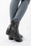 รองเท้าบูทหนังแต่งขนรุ่น 520 - Faux Fux Patent Leather Ankle Boots