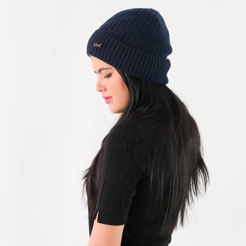 หมวกไหมพรมถักลาย พับขอบ สำหรับกันหนาว - Unisex Cable Knit Fleece Lining Knit Beanie Ski Hat