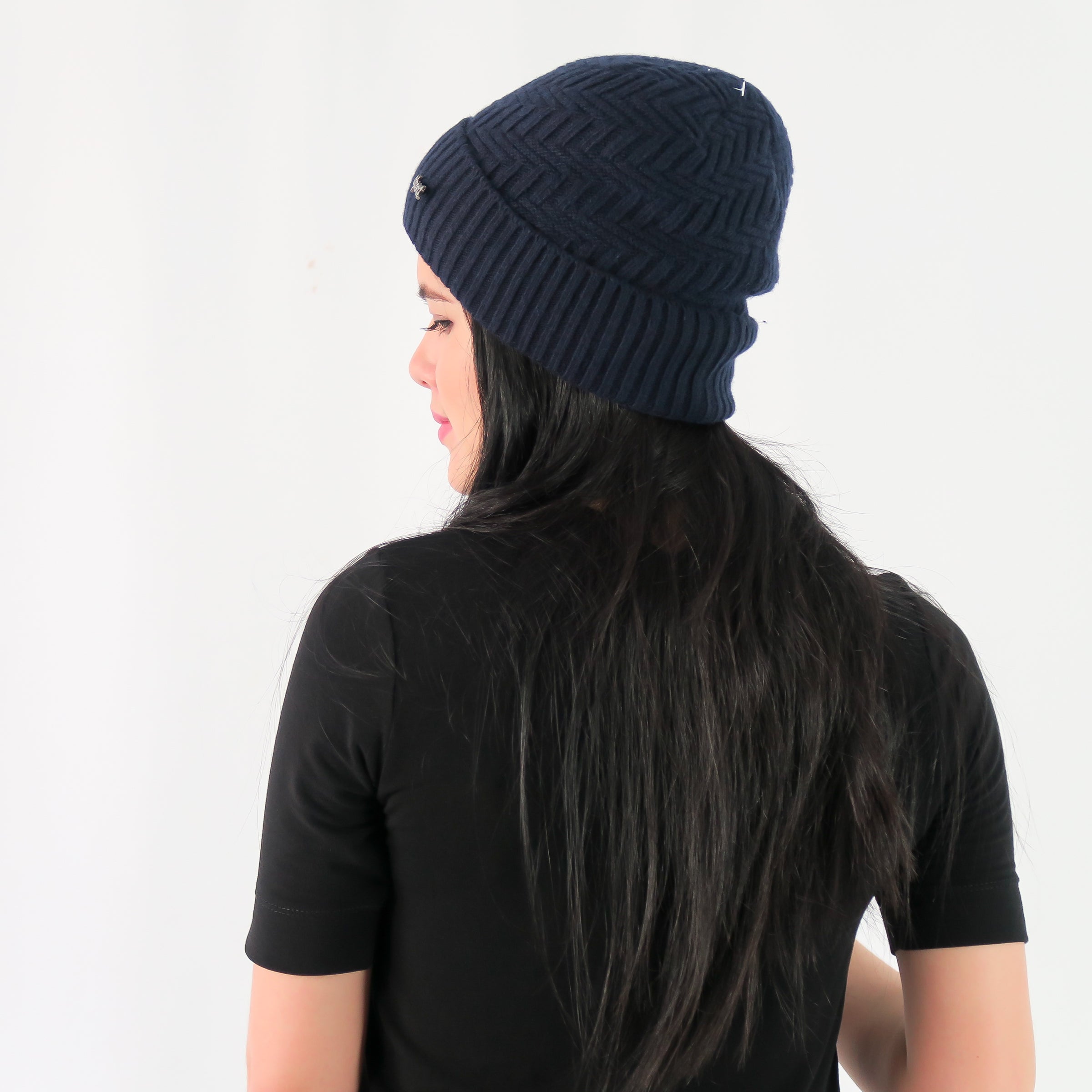 หมวกไหมพรมถักลาย พับขอบ สำหรับกันหนาว - Unisex Cable Knit Fleece Lining Knit Beanie Ski Hat