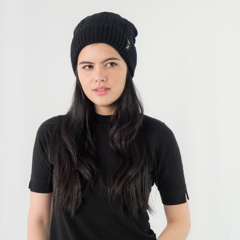 หมวกไหมพรมถักลายเปีย บุขนด้านใน H012- Unisex Cable Knit Fleece Lining Knit Beanie Ski Hat