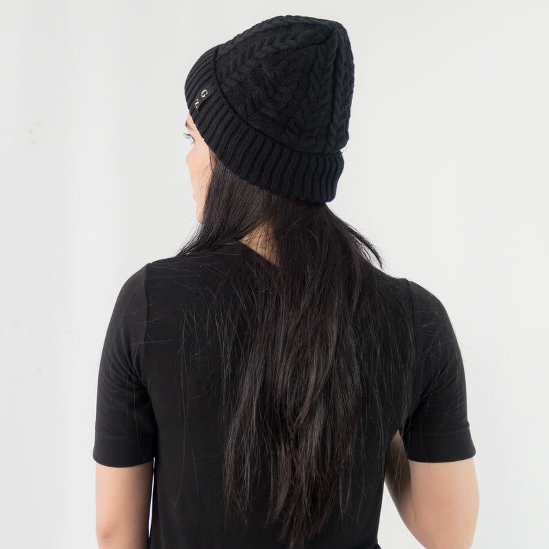 หมวกไหมพรมถักลายเปีย บุขนด้านใน H012- Unisex Cable Knit Fleece Lining Knit Beanie Ski Hat