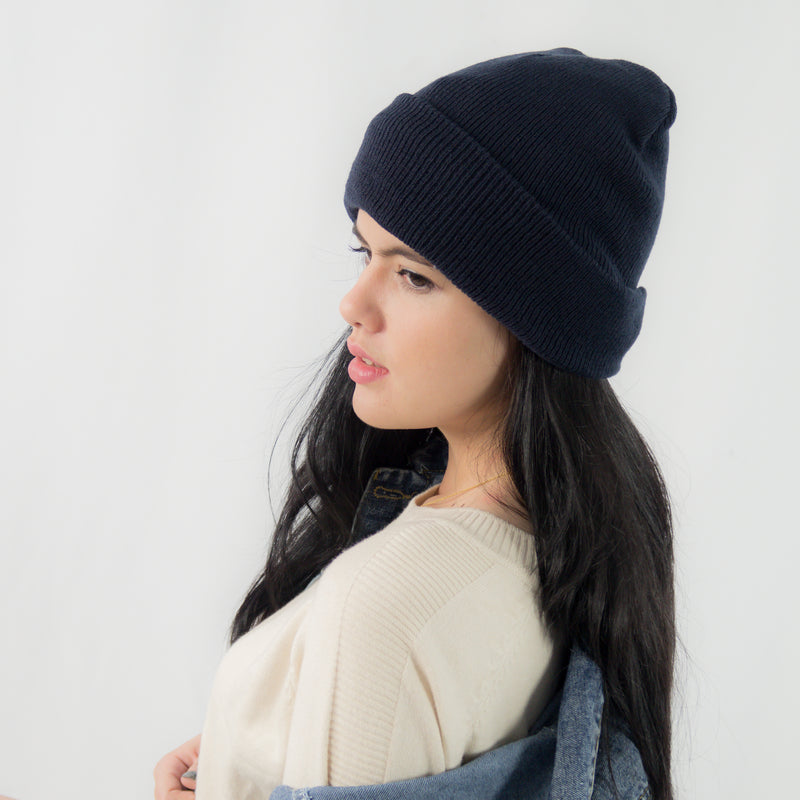 หมวกไหมพรมทรงบีนนี่ H005 - Unisex Solid Thick Wool Ribbed Beanie Hat