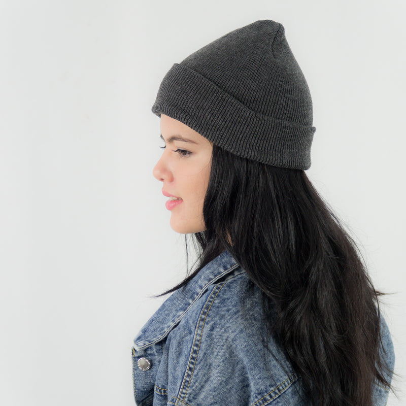 หมวกไหมพรมทรงบีนนี่ H005 - Unisex Solid Thick Wool Ribbed Beanie Hat