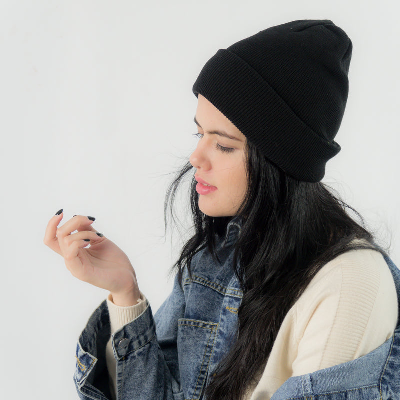 หมวกไหมพรมทรงบีนนี่ H005 - Unisex Solid Thick Wool Ribbed Beanie Hat