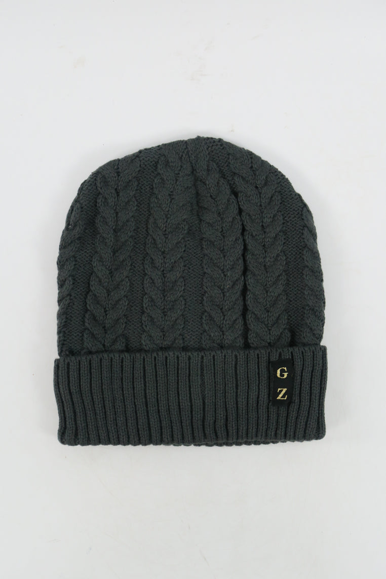 หมวกไหมพรมถักลายเปีย บุขนด้านใน H012- Unisex Cable Knit Fleece Lining Knit Beanie Ski Hat