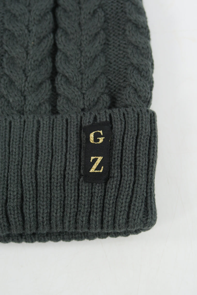 หมวกไหมพรมถักลายเปีย บุขนด้านใน H012- Unisex Cable Knit Fleece Lining Knit Beanie Ski Hat