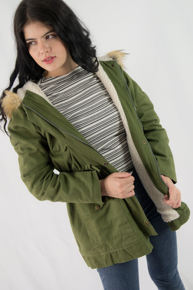 เสื้อโค้ทปาร์เกอะแต่งขนทรงเบสิค - London Faux Fur Lined Parkas Hooded Coats