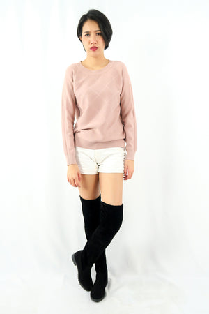 เสื้อไหมพรม เสื้อสเวตเตอร์ เสื้อกันหนาวคอกลม แขนยาว - Women's Basic Round Neck Side Split Loose Long Sleeve Knit Sweater