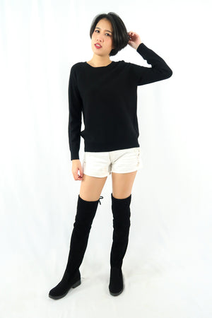 เสื้อไหมพรม เสื้อสเวตเตอร์ เสื้อกันหนาวคอกลม แขนยาว - Women's Basic Round Neck Side Split Loose Long Sleeve Knit Sweater