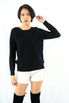 เสื้อไหมพรม เสื้อสเวตเตอร์ เสื้อกันหนาวคอกลม แขนยาว - Women's Basic Round Neck Side Split Loose Long Sleeve Knit Sweater