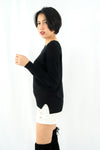 เสื้อไหมพรม เสื้อสเวตเตอร์ เสื้อกันหนาวคอกลม แขนยาว - Women's Basic Round Neck Side Split Loose Long Sleeve Knit Sweater