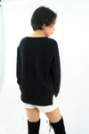 เสื้อไหมพรม เสื้อสเวตเตอร์ เสื้อกันหนาวคอกลม แขนยาว - Women's Basic Round Neck Side Split Loose Long Sleeve Knit Sweater
