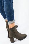 รองเท้าบูทแฟชั่นส้นสูงแต่งพู่ - Pointed Toe Mid Heel Ankle Booไปๅts