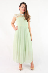 ชุดราตรียาว - Lace Cap Sleeve Evening Maxi Dress