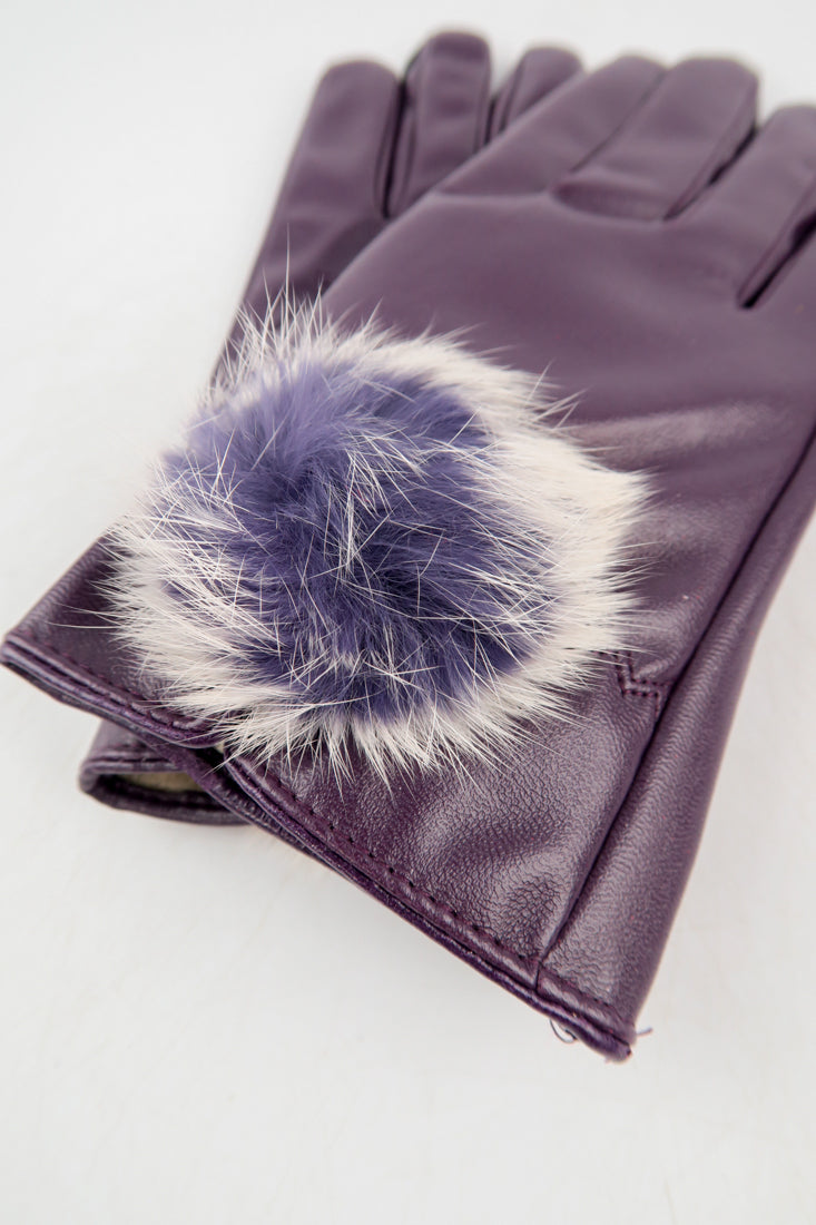 ถุงมือหนังกันหนาว ปอมเล็กดำขาว  - Genuine Leather Gloves