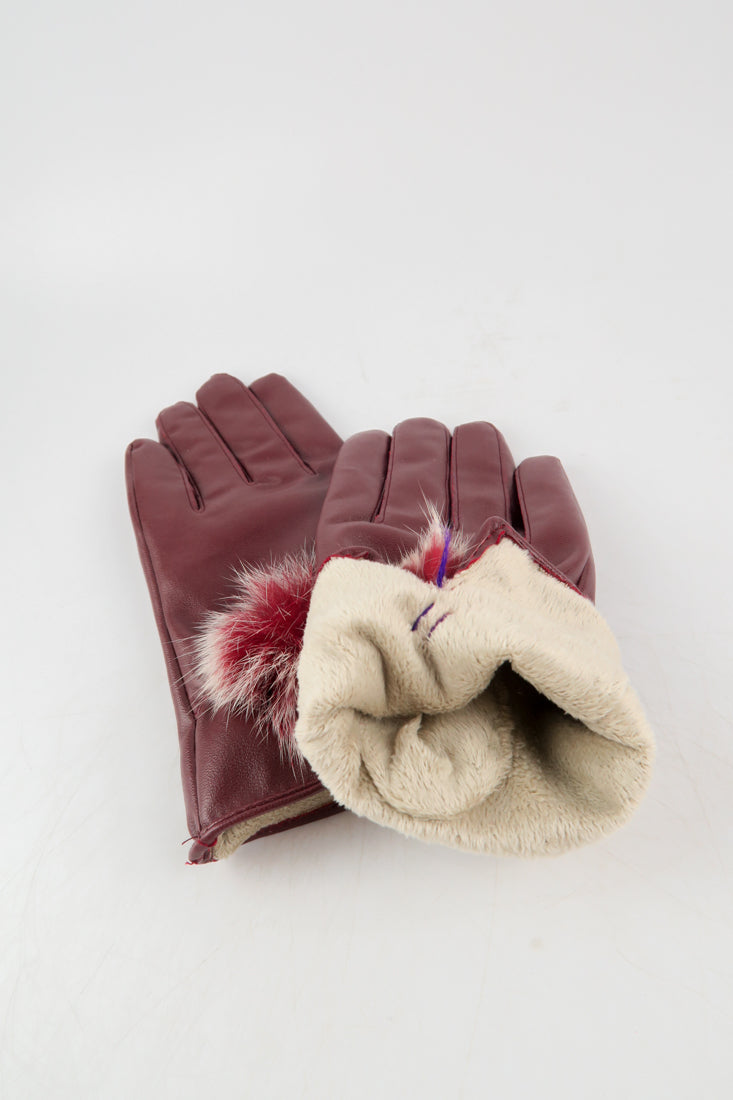 ถุงมือหนังกันหนาว ปอมเล็กดำขาว  - Genuine Leather Gloves