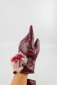 ถุงมือหนังกันหนาว ปอมเล็กดำขาว  - Genuine Leather Gloves