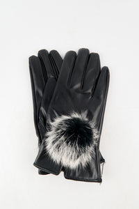 ถุงมือหนังกันหนาว ปอมเล็กดำขาว  - Genuine Leather Gloves