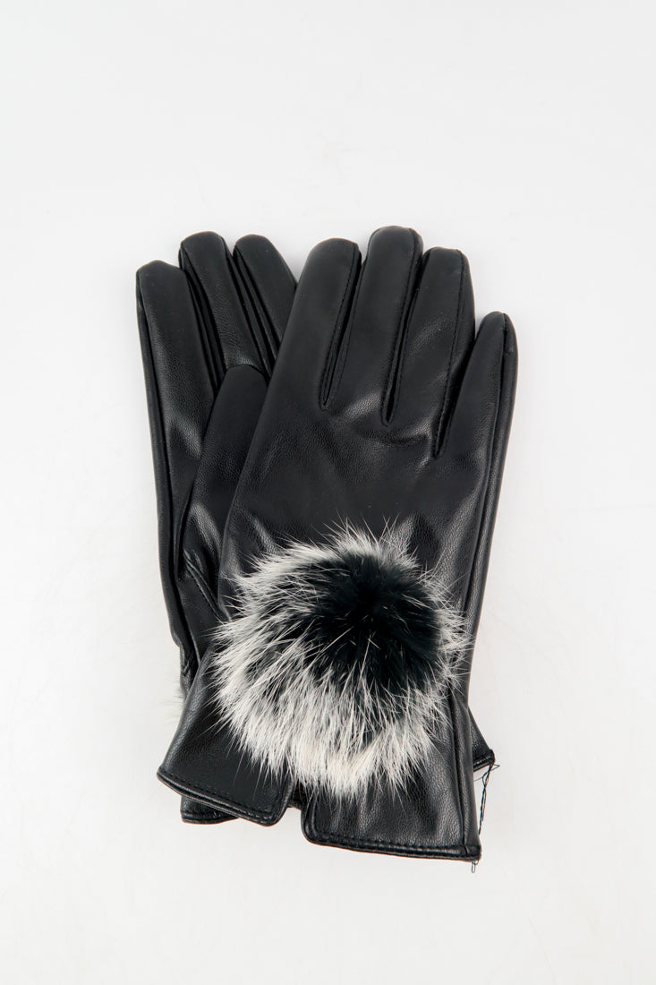 ถุงมือหนังกันหนาว ปอมเล็กดำขาว  - Genuine Leather Gloves