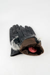 ถุงมือหนังกันหนาว ปอมเล็กดำขาว  - Genuine Leather Gloves