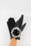 ถุงมือหนังกันหนาว ปอมเล็กดำขาว  - Genuine Leather Gloves