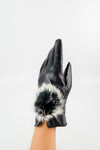 ถุงมือหนังกันหนาว ปอมเล็กดำขาว  - Genuine Leather Gloves