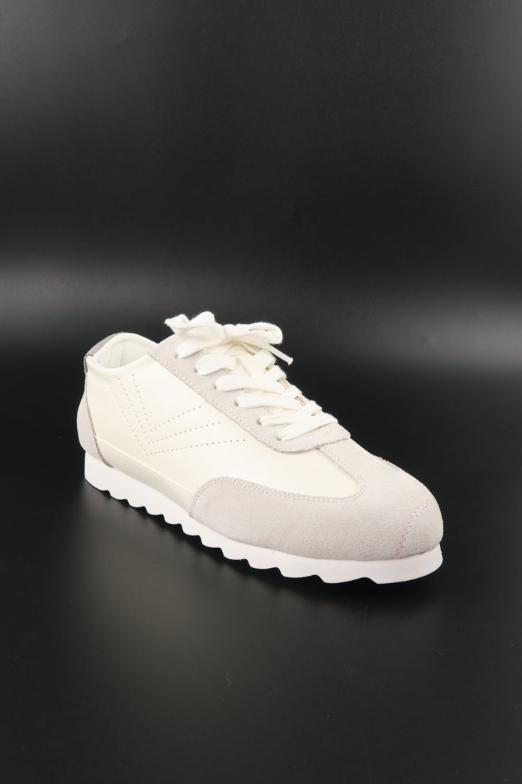 รองเท้าผ้าใบหนังแท้ สไตล์สปอร์ต - Faux Leather Lace Up Sneaker Walking Shoes