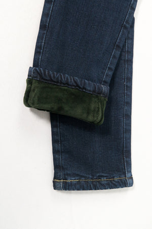 กางเกงยีนส์ กางเกงบุกันหนาว ทรงสกินนี่ขา 9 ส่วน - Winter Straight Mid-Rise Fleece Lining Jeans