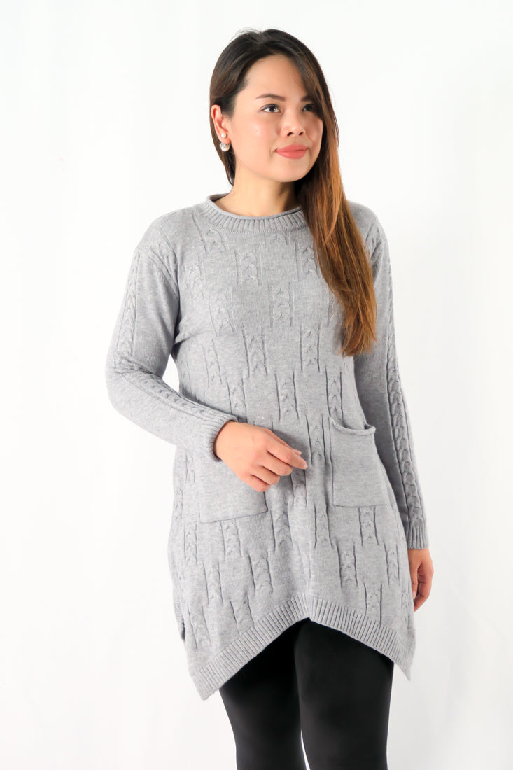เสื้อสเวตเตอร์คอกลมกันหนาวตัวยาว - Long Boat Neck Sweater