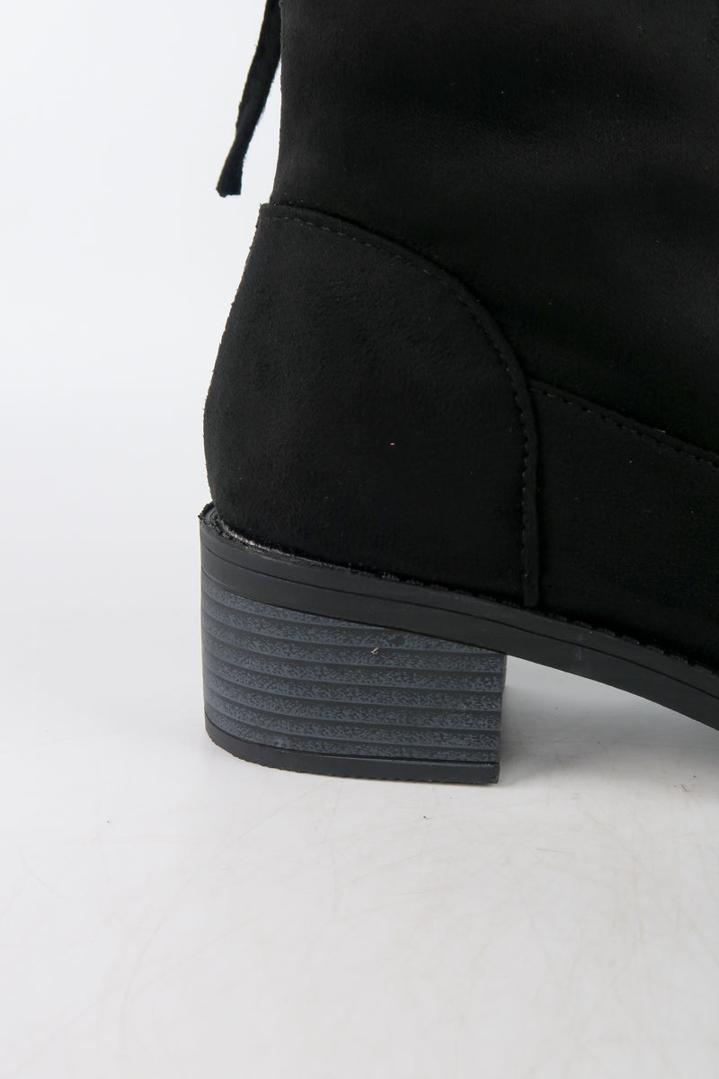 รองเท้าบูทกันหนาวทรงสูง กำมะหยี่ สีดำ  - Ladies Winter Knee High Suede Long Boots