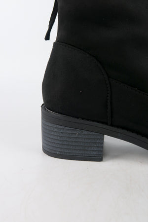รองเท้าบูทกันหนาวทรงสูง กำมะหยี่ สีดำ  - Ladies Winter Knee High Suede Long Boots