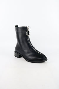 รองเท้าบูทหนังมีส้น แต่งซิปหน้า - Stylish Women's Short Boots With Buckle and Metal Design