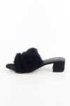 รองเท้าสั้นสูงแต่งขนเฟอร์ - Fluffy Fur Slide Sandals Fashion Block Mid Heel Mule Slippers