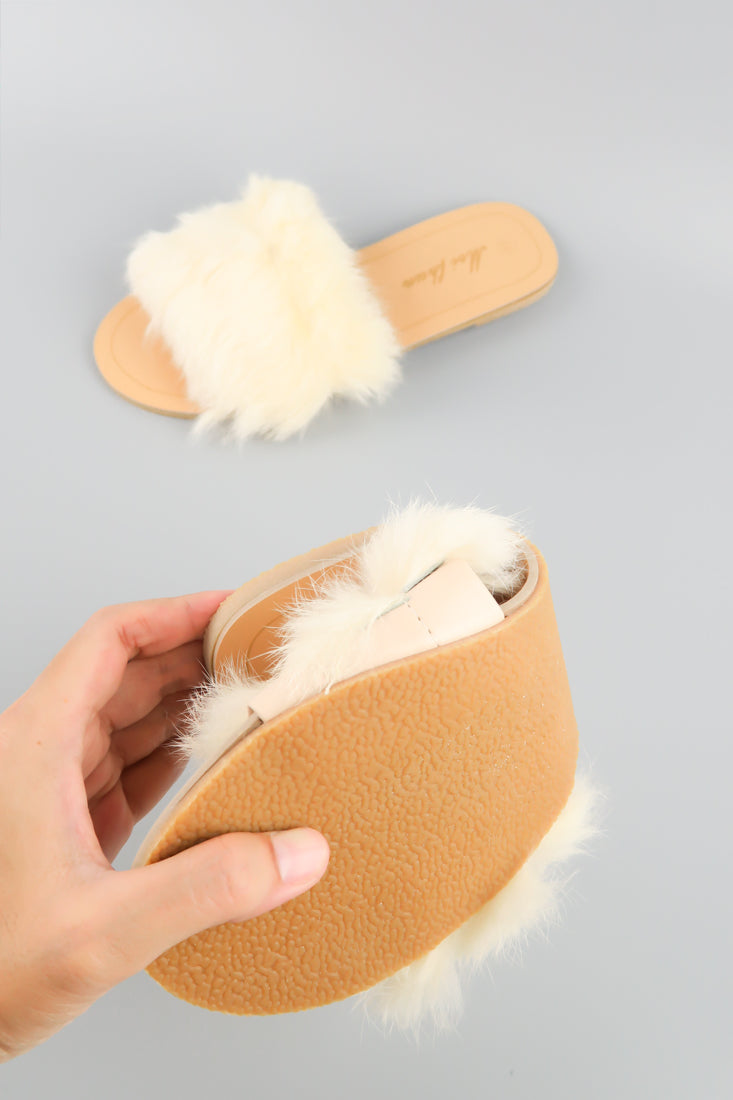 Furry Slides Fashion Fur Sandals Square Ladies