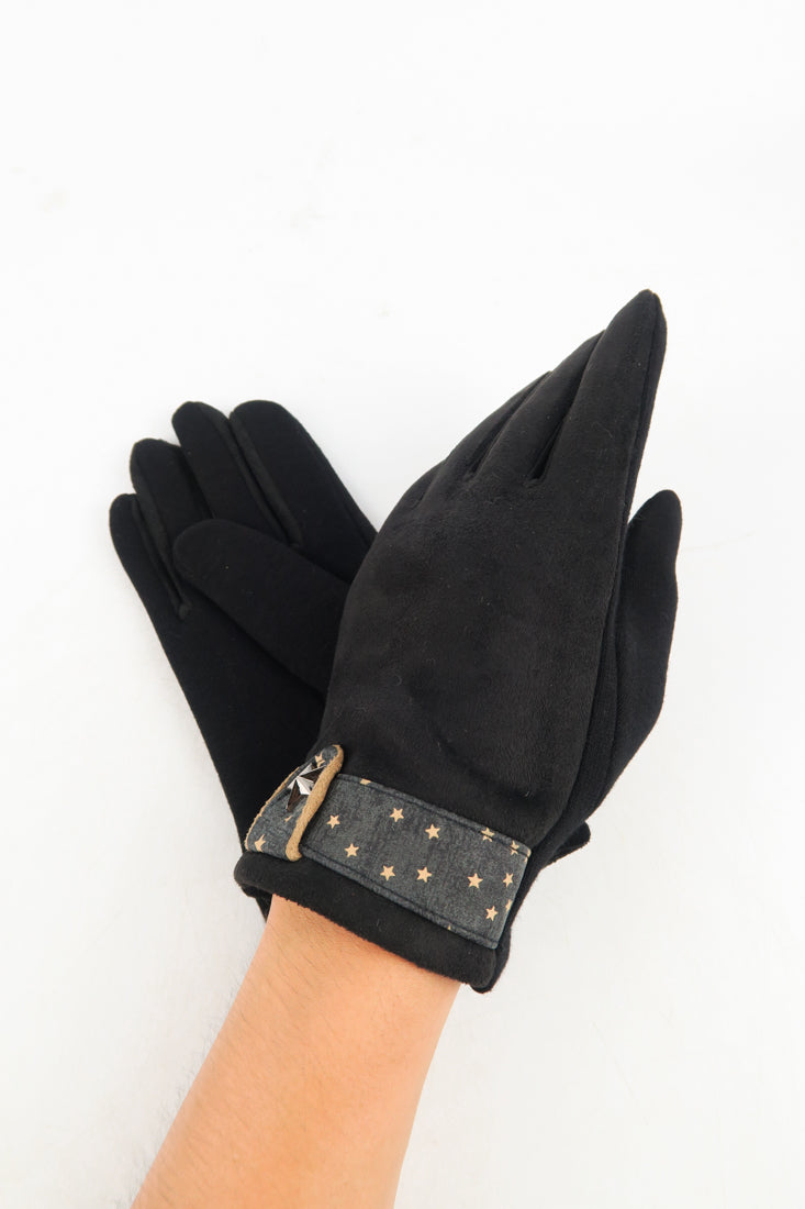 ถุงมือกันหนาวบุขนด้านใน เเต่งสายเข็มขัดลายดาว - Winter Gloves Touch Screen Gloves for Phone Warm Thick Fleece Mittens