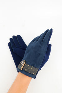 ถุงมือกันหนาวบุขนด้านใน เเต่งสายเข็มขัดลายดาว - Winter Gloves Touch Screen Gloves for Phone Warm Thick Fleece Mittens