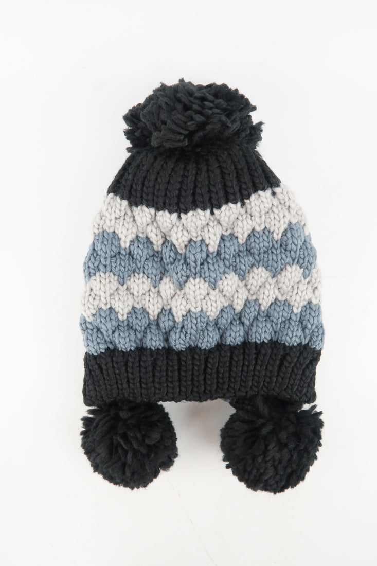 หมวกไหมพรมแต่งปอม - Unisex Knitted Ski Winter Hat Crochet Snowflake Pattern Beanie with Pom