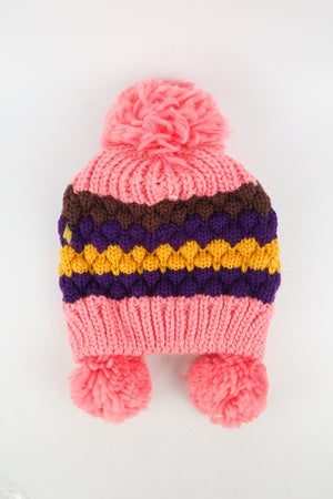 หมวกไหมพรมแต่งปอม - Unisex Knitted Ski Winter Hat Crochet Snowflake Pattern Beanie with Pom
