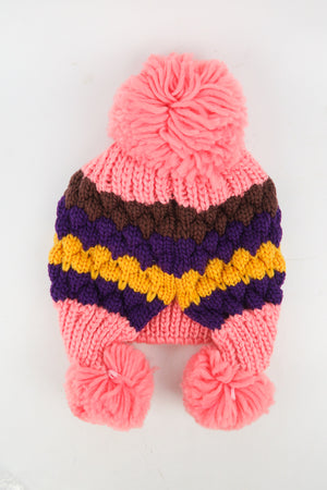 หมวกไหมพรมแต่งปอม - Unisex Knitted Ski Winter Hat Crochet Snowflake Pattern Beanie with Pom