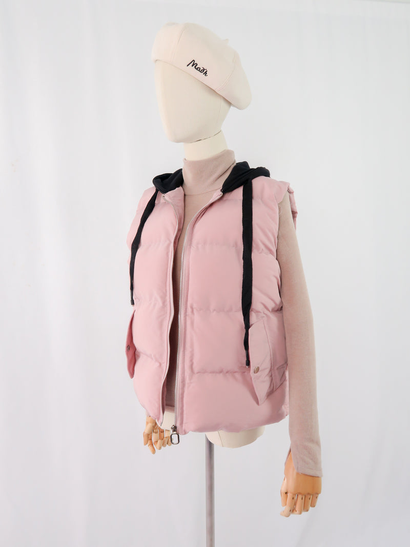เสื้อโค้ทดาวน์แขนกุดมีฮูดสำหรับกันหนาว  - Sleeveless Long Zipper Hooded Waistcoat