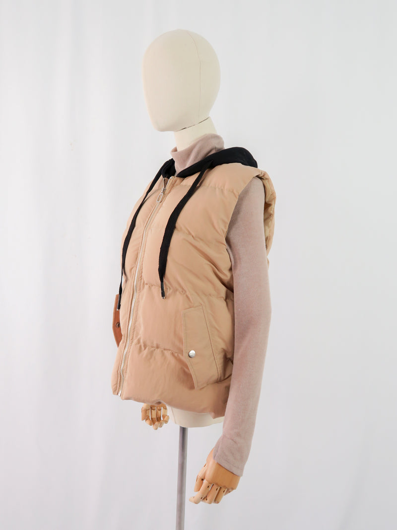 เสื้อโค้ทดาวน์แขนกุดมีฮูดสำหรับกันหนาว  - Sleeveless Long Zipper Hooded Waistcoat