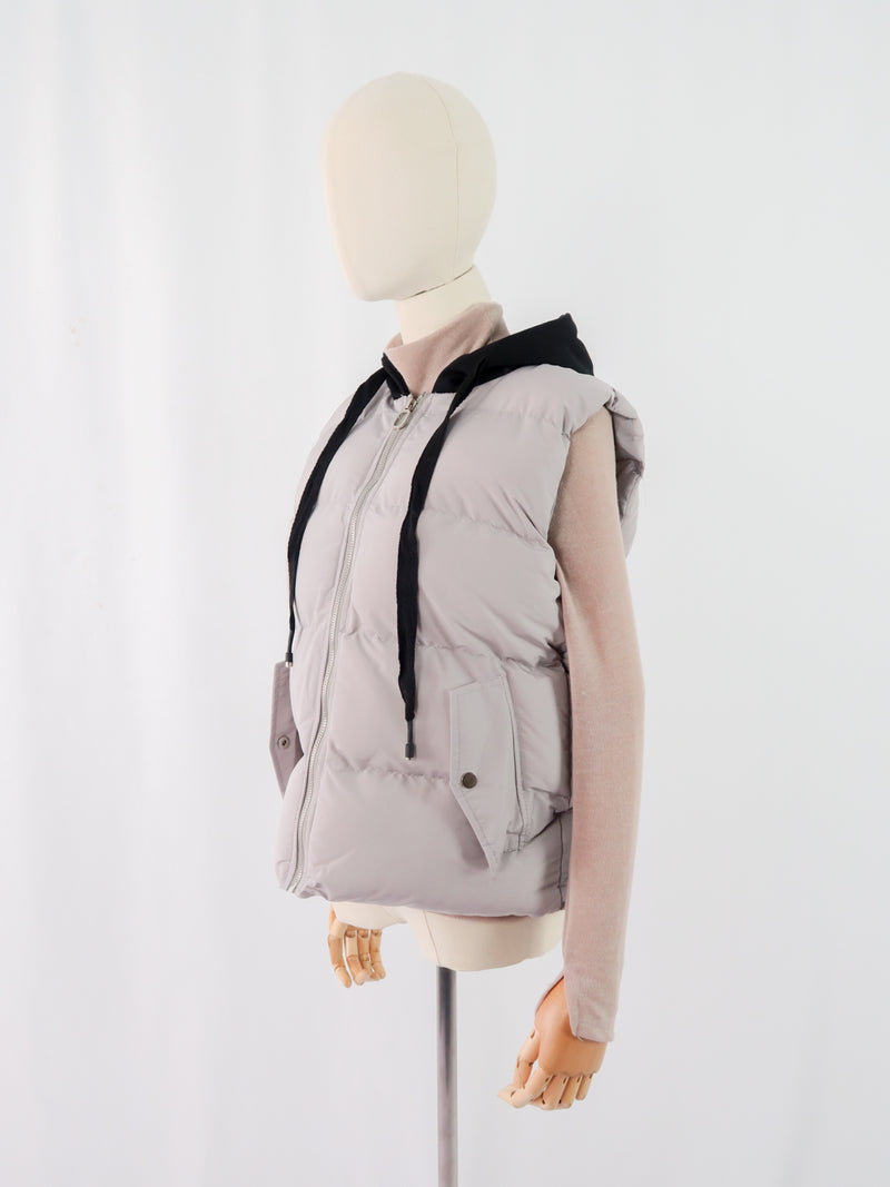 เสื้อโค้ทดาวน์แขนกุดมีฮูดสำหรับกันหนาว  - Sleeveless Long Zipper Hooded Waistcoat
