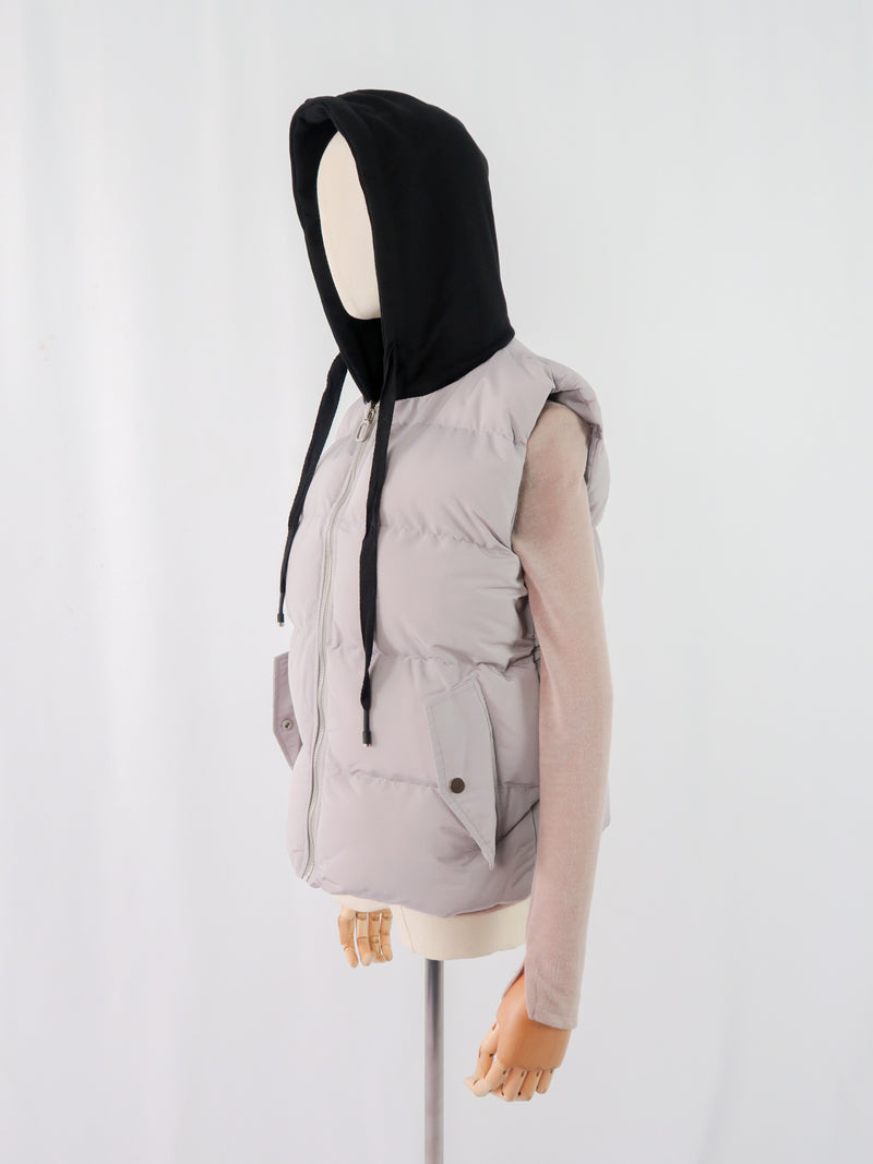 เสื้อโค้ทดาวน์แขนกุดมีฮูดสำหรับกันหนาว  - Sleeveless Long Zipper Hooded Waistcoat