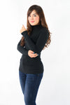 เสื้อไหมพรมคอสูงแขนยาวแบบบาง - Mock Neck Knit Sweater