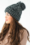 หมวกไหมพรม ทรงบีนนี่แต่งปอม แบบบุขนด้านใน - Thick Cable Knitted Fleece Lined Pom Pom Beanie Hat