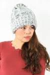 หมวกไหมพรม ทรงบีนนี่แต่งปอม แบบบุขนด้านใน - Thick Cable Knitted Fleece Lined Pom Pom Beanie Hat